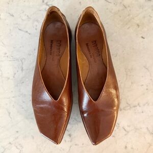 CYDWOQ Swirl Cognac Brown Leather Women's Flat Shoes 39.5